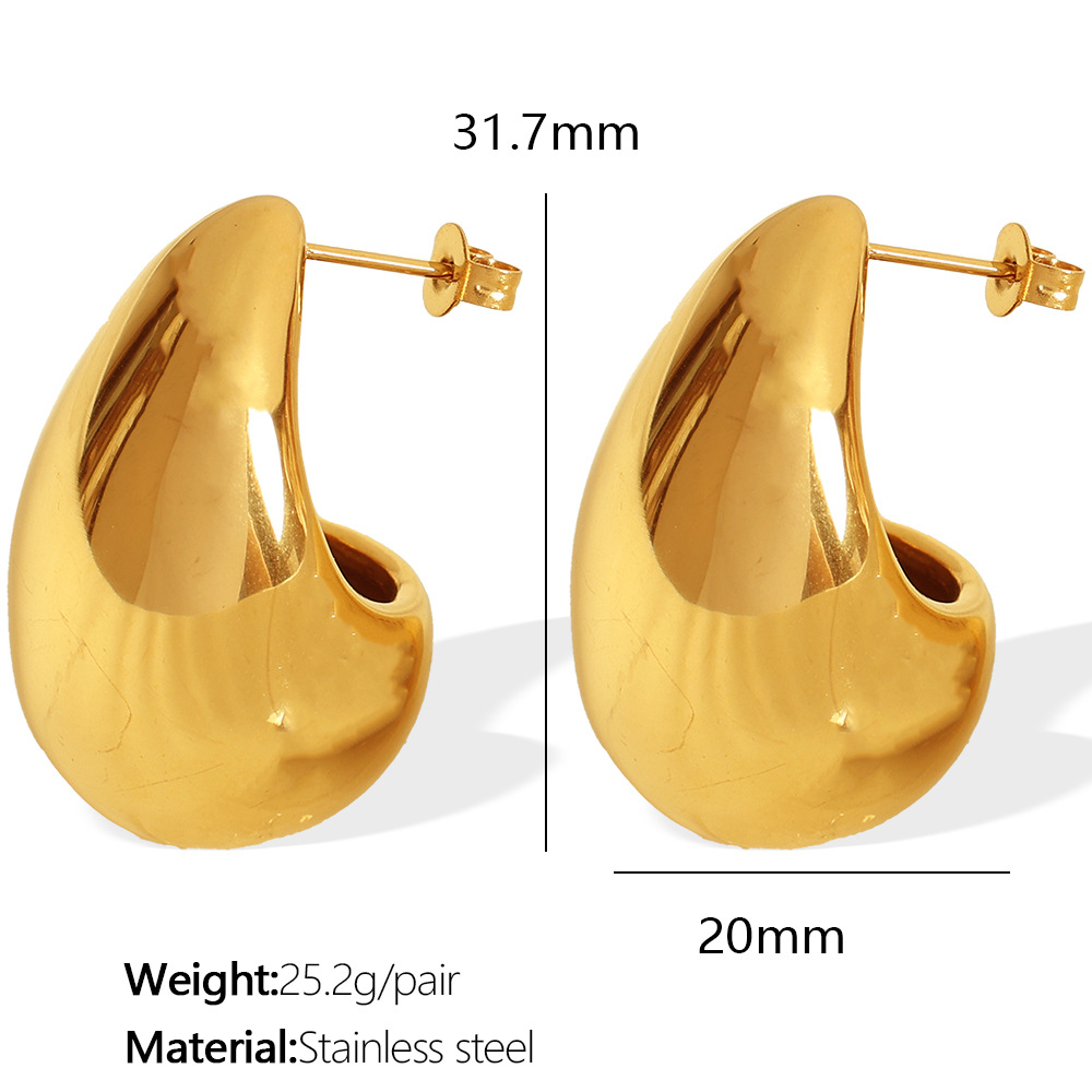 1 Pair Simple Series Simple Droplet Stainless Steel  Gold Color Women's Stud Earrings h5 